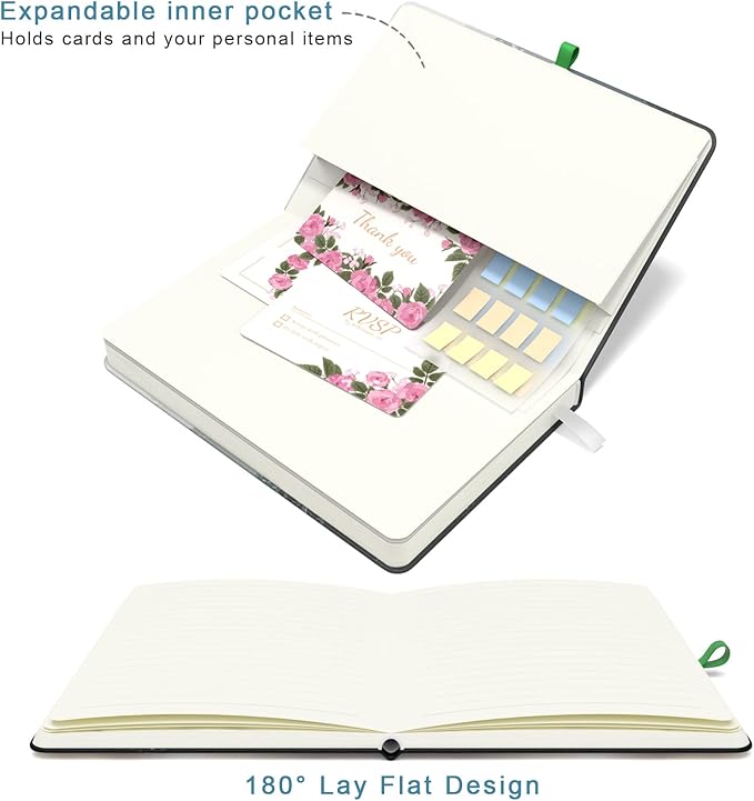 Small Notebook, Mini Pocket Journal A6 5.7" x 3.9", Leather Hardcover Journal with Pen Holder, 160 Thick Papers, Cute Lined Notebook Small Notepad for Women Writing Work Travel, Forest