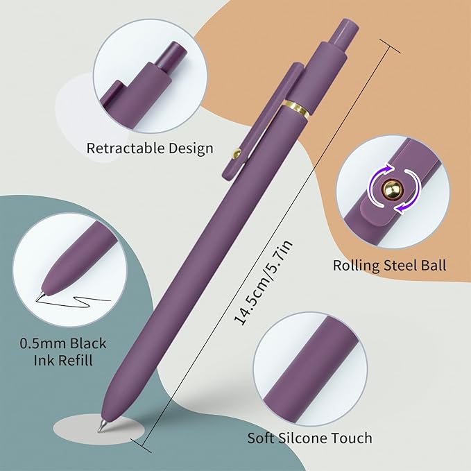 6 Pcs Gel Pens, 0.5mm Black Ink Pen Fine Point Smooth Writing Pens Japanese Cute Pen for Journaling and Note Taking, Gifts for Women Men, 6 Pcs Vintage Gold