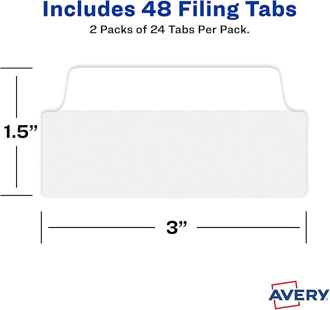 Avery Ultra Tabs, File Tabs, 3" x 1.5", 2-Side Writable, White, 24 Tabs Per Pack, 2-Pack, 48 Self Adhesive Tabs Total (34777)