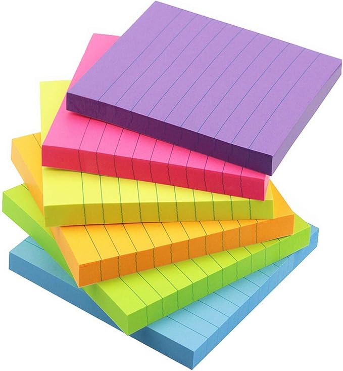 Early Buy 6 Bright Color Lined Sticky Notes Self-Stick Notes 3 in x 3 in, 100 Sheets/Pad, 6 Pads/Pack