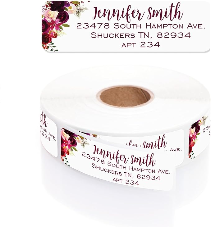 Fall Floral Rolled Address Labels / 250 Personalized Return Address Labels/Designer Address Stickers in Elegant Plastic Dispenser