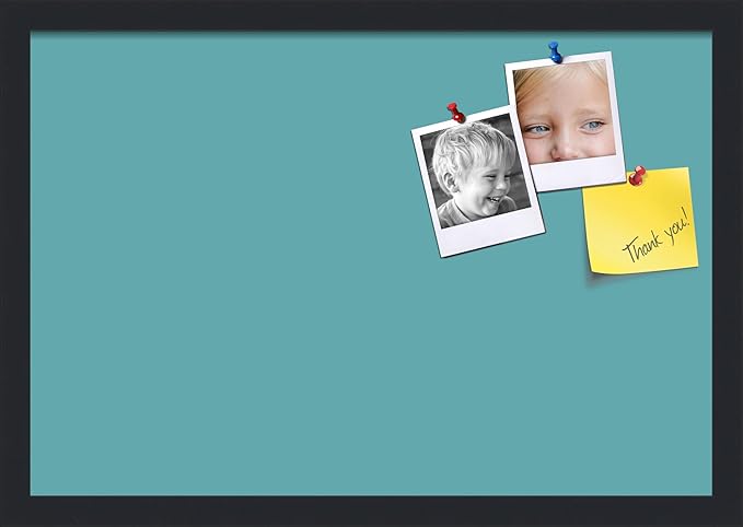 PinPix 22x15 Inch Cork Bulletin Board. This Decorative Framed Pin Board Comes with Aqua Pastel Design and a Satin Black Frame. Ideal for Home Office Decor or Message Board (PinPix-1806)