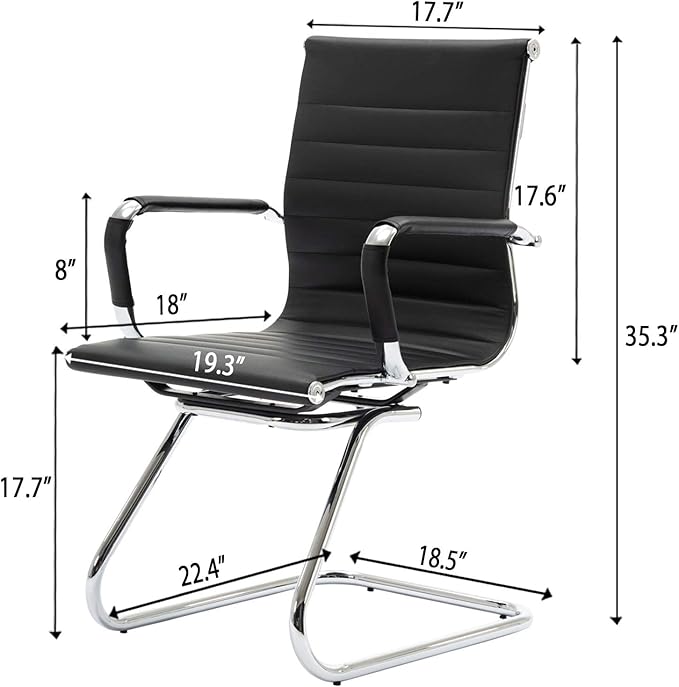Black Office Desk Chair No Wheels Set of 8 PU Leather Computer Chairs Mid Back Guest Chairs for School Reception Conference Waiting Room, Black