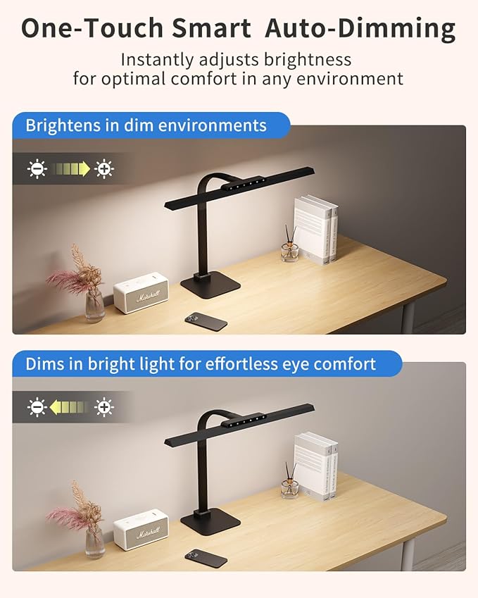 Desk Lamps for Office with Stable Base, 24W Touch Control Brightness Adjustable Tall Desk Lights, Eye-Caring Architect Task Light, Dimmable Brightness & Color Computer Lights for Desktop, Black