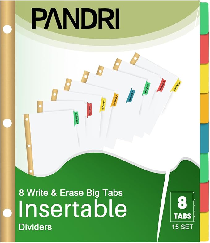Binder Divider, PANDRI 120 Pack Binder Index White Dividers with 8 Tabs, Letter Size Paper Binder Divider for School Office Home Business