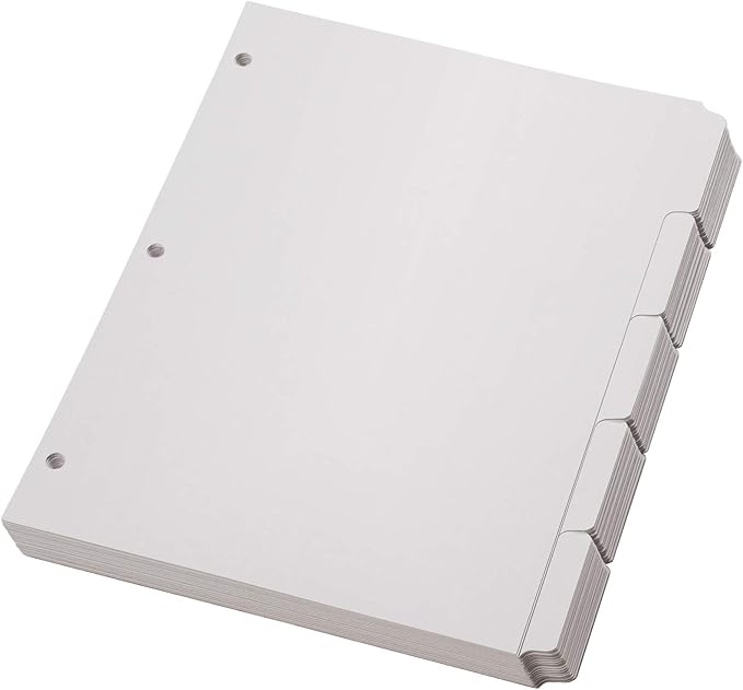 Oxford Blank Write On Binder Dividers, 1/5 Cut Tabs, 3 Hole Punch Dividers in 5 Tab Sets, 100 Dividers, 20 Sets, White (89981)
