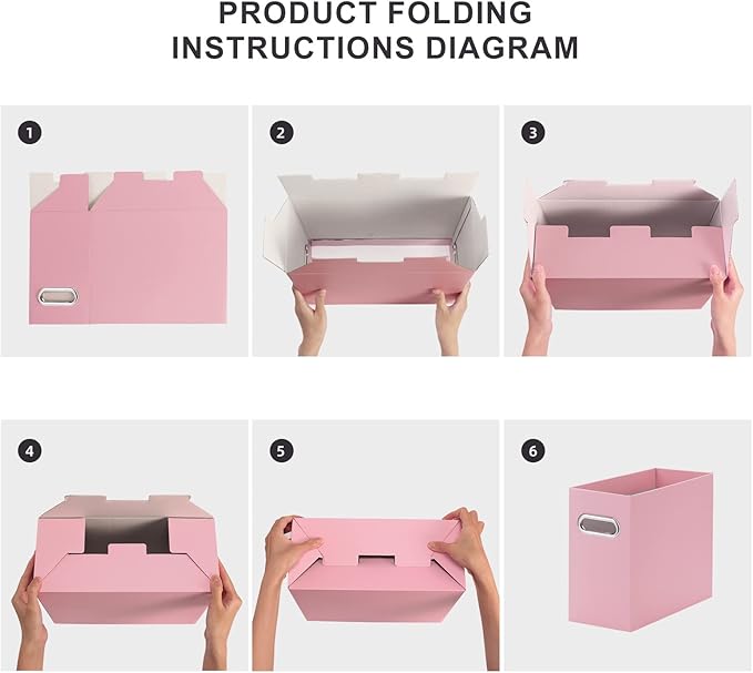 Oterri File Organizer, 4 Packs Small Storage Box, Cardboard File Folder Organizer, Collapsible File Box, Hanging File Organizer for Letter Size, Portable File Box with Handle, Only Box（Pink）