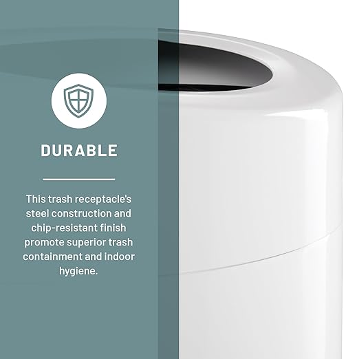Safco Open Top Trash Can, 30 Gallon Stainless Steel Modern Garbage Can for Indoor Use, White