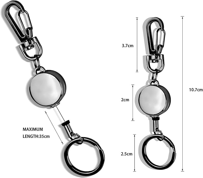 Badge Holder Retractable Clip, Metal Badge Reel Retractable Keychain Carabiner Badge Clip ID Badge Holders with Retractable Cord, 2 Pack (Black,Rose Gold)