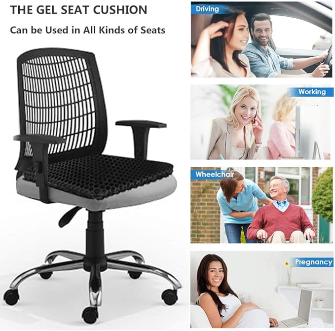 Gel Seat Cushion for Long Sitting (Super Large & Thick), Soft & Breathable, Gel Chair Cushion for Wheelchair, for Hip Pain, Gel Seat Cushion for Office Chair