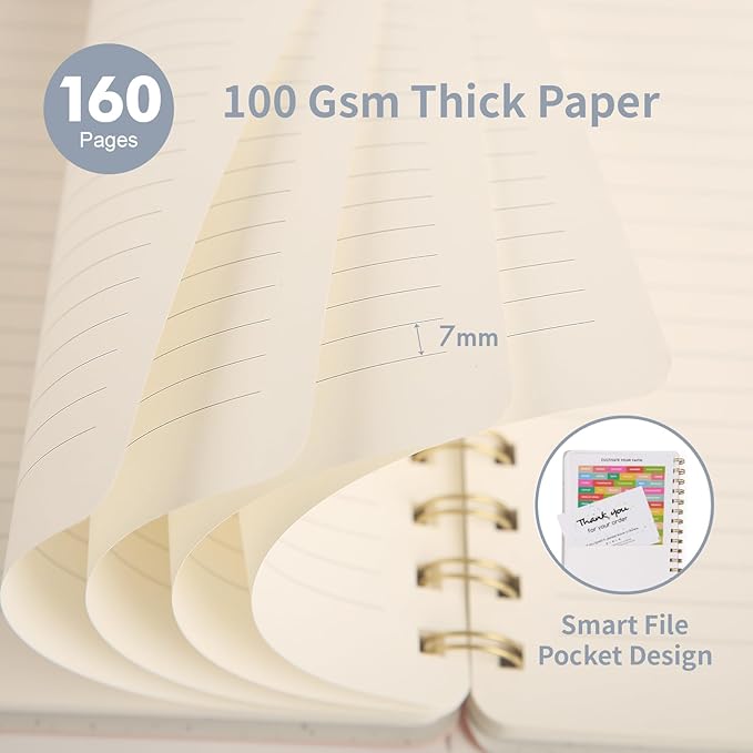 Spiral Notebook - Lined 160 Pages Journal with Back Pockets for College Journal, Twin-Wire Binding Notebook Perfect for Office & Home School Supplies, 3 Pack Set
