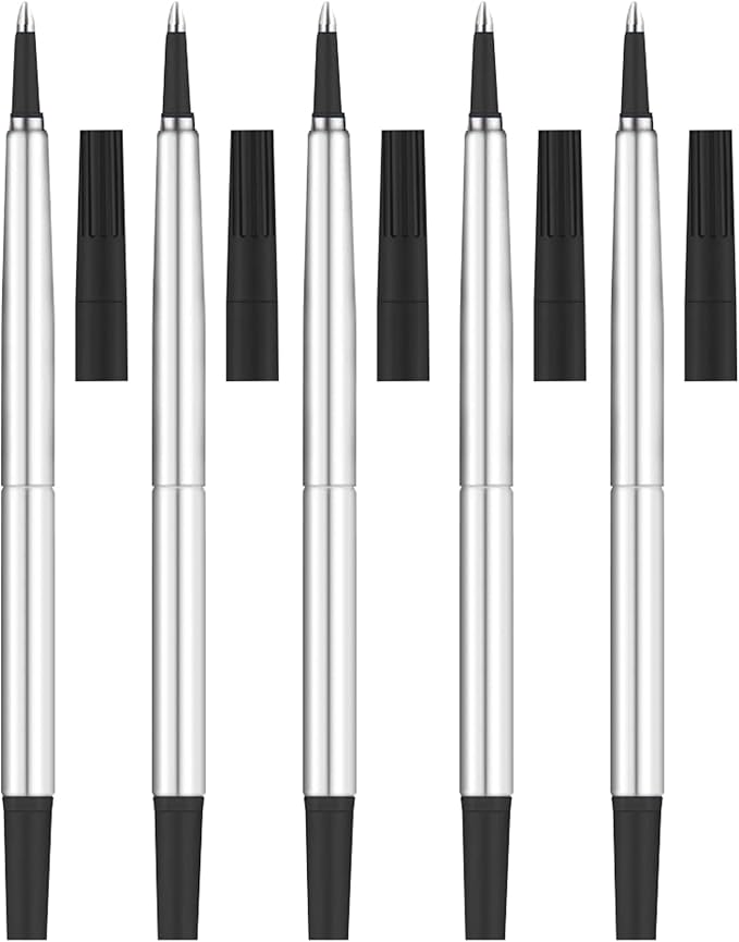 DunBong Quink Ink Rollerball, Compatible with Parker Rollerball Pens, 0.7mm Medium Point Black Ink Refill Pack of 5, Replaceable Gel Ink Pen Refills, Smooth Writing (Black-0.7mm)