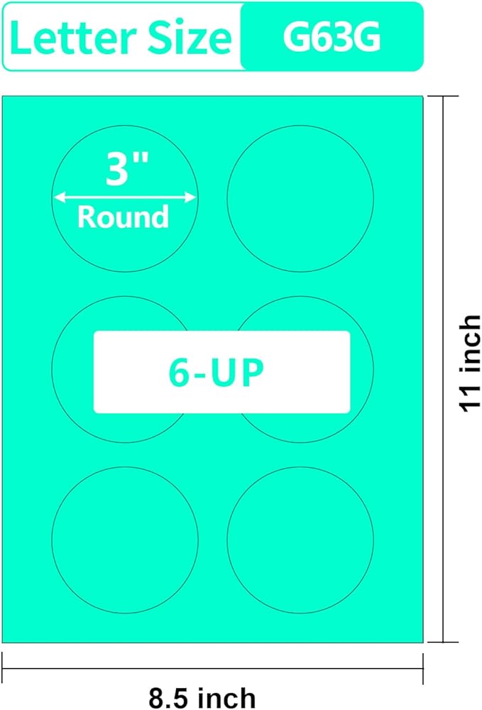 3 Inch Green Round Labels,20 Sheets,6 Circle Stickers per Sheet, 3 Inch Green Color Coding Labels for Laser/Inkjet Printers,Colorful Dot Stickers 3" Diameter,Letter Size