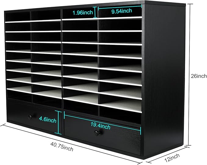 PAG Mail Sorter Organizer, Wood Literature Organizer, Student Mailbox for Classroom, Desktop Bill Paper Organizer for Office Home School, 38 Compartments, Black&White