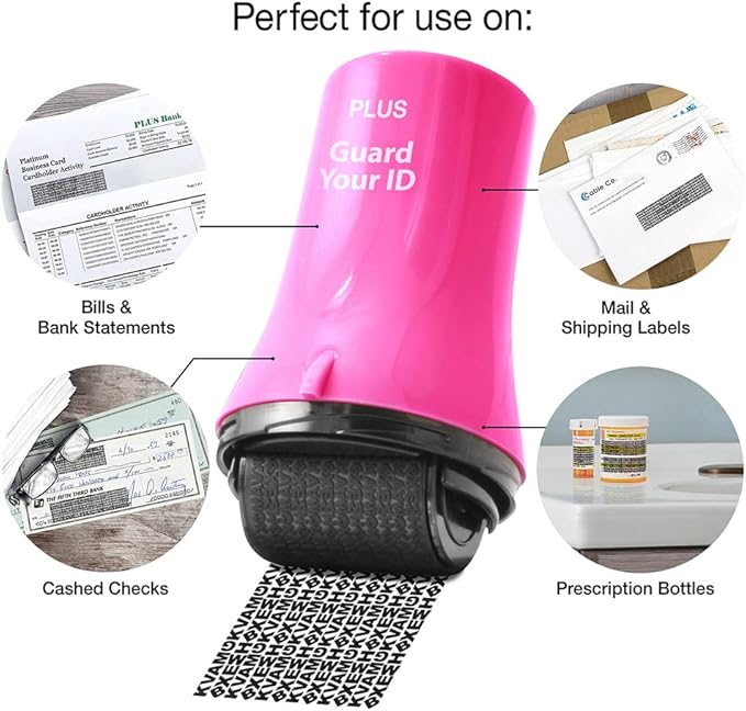 Wide Advanced ID Roller Stamp by Guard Your ID, Privacy Protection and Identity Theft Prevention, As Seen on TV (3-Pack, Blue, Pink, Purple)