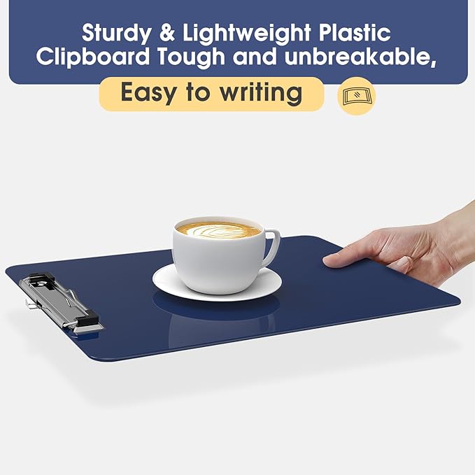 Plastic Clipboards, A4 Blue Clip Board 8.5x11 for Classroom, Students, Kid, Woman, Size 9" x 12.5" with Low Profile Clip, Office & School Supply