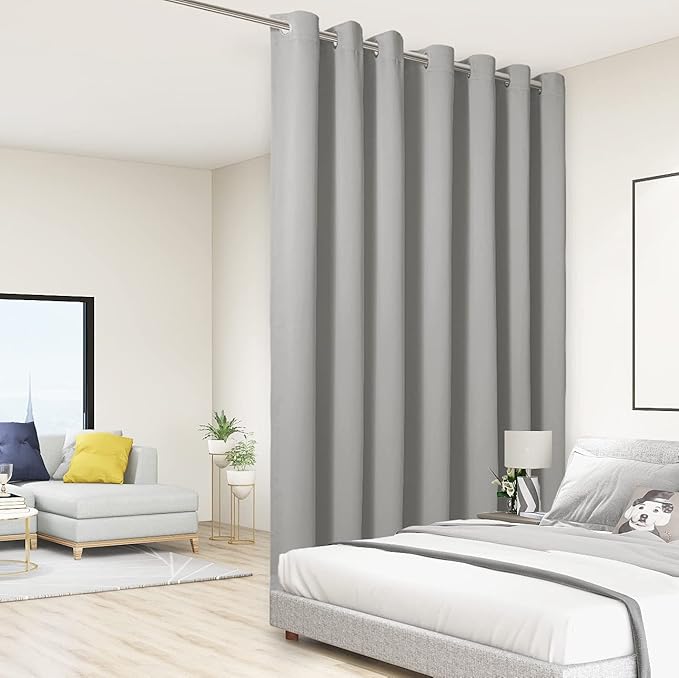 BONZER Room Divider Curtain Total Privacy Wall Wide Grommet Room Darkening Curtains for Patio Sliding Glass Door, 84L x 108W Inch (7L x 9W ft), 1 Panel, Silver