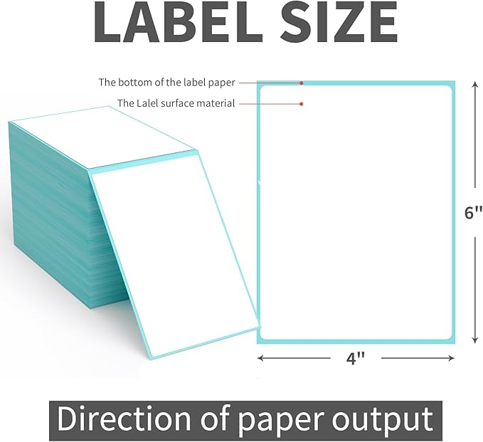 9527 Product Fanfold 4 x 6 Direct Thermal Labels with Blue Background Paper Perforated Shipping Labels for Thermal Printers, 1000 Label per Stack, 1 Stack