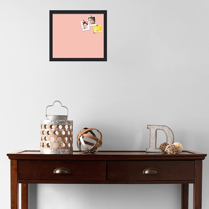 PinPix 15x13 Inch Cork Bulletin Board. This Decorative Framed Pin Board Comes with Pink Pastel Design and a Satin Black Frame. Ideal for Home Office Decor or Message Board (PinPix-1813)