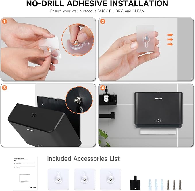 200-Sheet Wall-Mounted Paper Towel Dispenser, Fits Multi-Fold Towels up to 10x3.1 Inches, Perfect for Home & Business (Black)