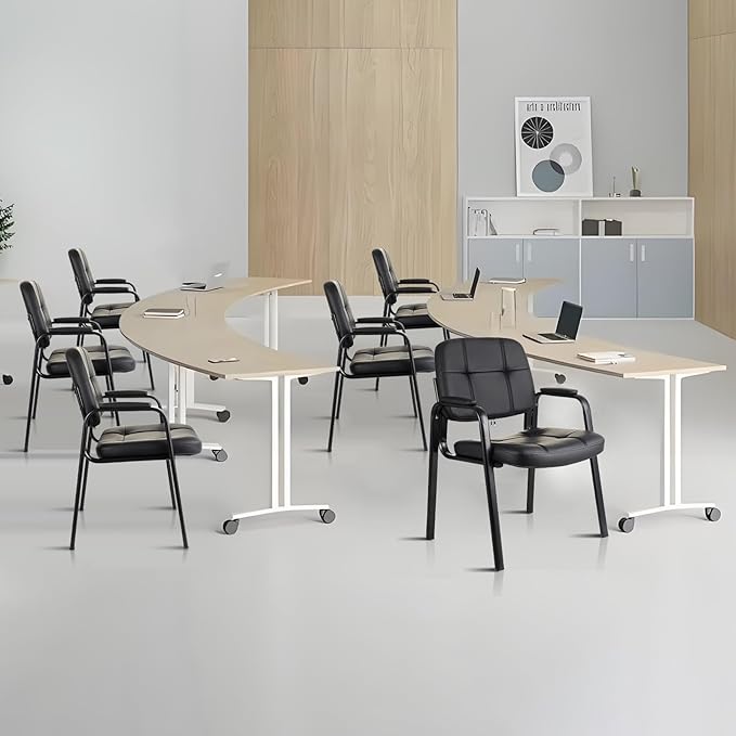 CLATINA Waiting Room Guest Chair with Bonded Leather Padded Arm Rest for Office Reception and Conference Desk Black 8 Pack