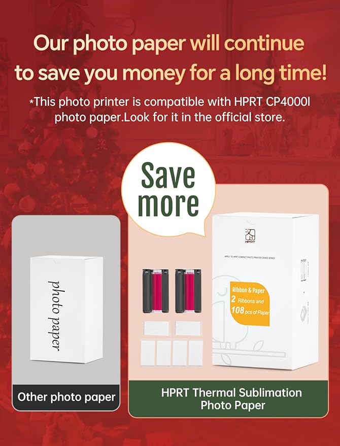 HPRT Photo Printer 4x6,+108 Sheets&2Ribbon,Phone Instant Picture Printer for iPhone, Android, Portable Photo Printers for Home Use (Beige)