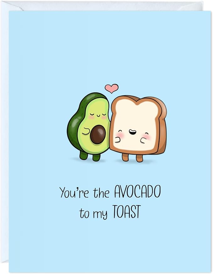 ALY LOU Anniversary Card for Her Him/Girlfriend Wife/Husband Boyfriend, Friendship Thank You Birthday Love Kawaii Greeting Card (Avocado Toast)