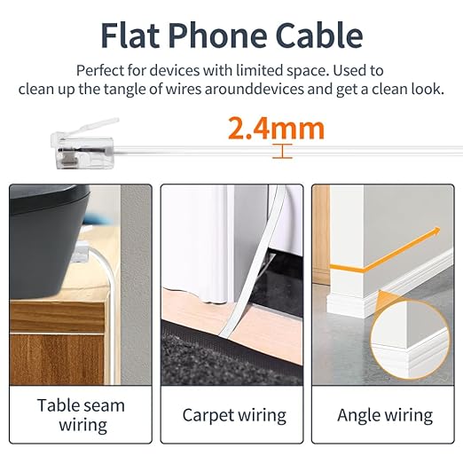 Phone Cable 50 Feet Long Telephone Line Cord with RJ11 6P4C Connectors for Landline Phone, Fax Machine and Modem, for Both in-Wall and Out-Wall Using, White, AV04220