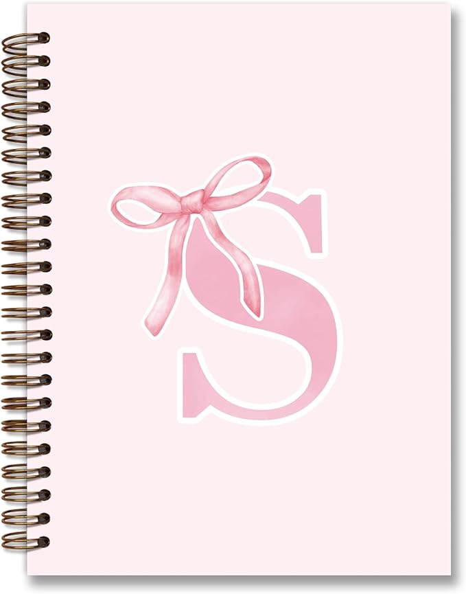 Coquette Trendy Preppy Pink Bow Spiral Notebook,Initial S Journal Personalized Teen Girl Gifts,Monogrammed Gifts for Women Teen Girl,College Ruled Hardcover Spiral Notebook 5.5 x 8.3