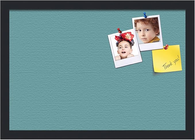PinPix 19x13 Inch Cork Bulletin Board. This Decorative Framed Pin Board Comes with Aqua Pastel Design and a Satin Black Frame. Ideal for Home Office Decor or Message Board (PinPix-1806)