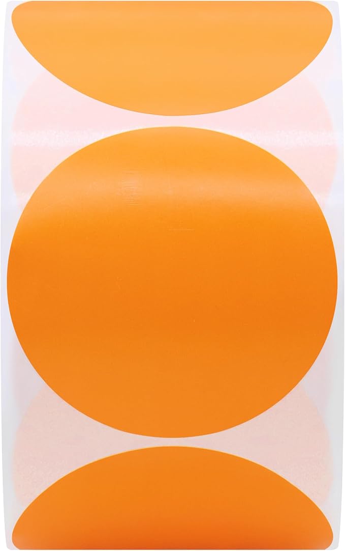Hybsk 2 inch Circle Color Direct Thermal Stickers Shipping Labels for Barcodes,Name Tag,DIY Logo Design,QR Code,Inventory– Compatible with Zebra,Rollo,Munbyn,and More-750 pcs (2 inch,Orange)
