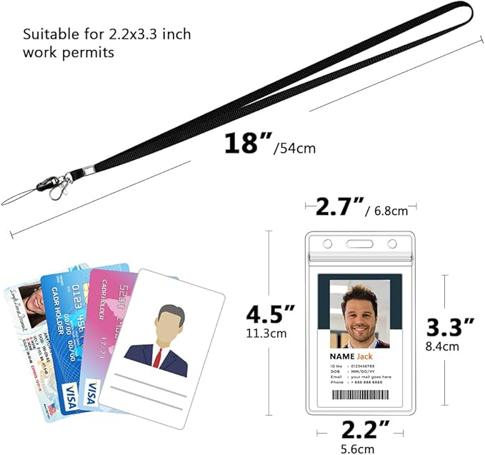 6 Pack Neck Lanyard with ID Badge Holder, Office Strap Lanyards, Stainless Metal Swivel Hook for Name Tag, Badge Holders, Keychains, Card, Black