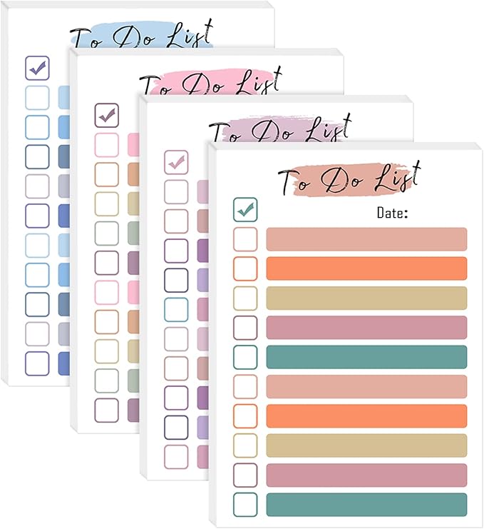 4 Packs to Do List Sticky Notes 4 x 6 Inches to Do Sticky Notes with Line, Adhesive to Do List Checklist Notepad Portable Planner for Home Office Supplies