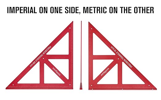 Precision Triangle Square 18inch, Metric & Imperial Scale Framing Square for Precise 90 and 45-Degree Measurement, Aluminum Alloy Architect Ruler for Carpenter