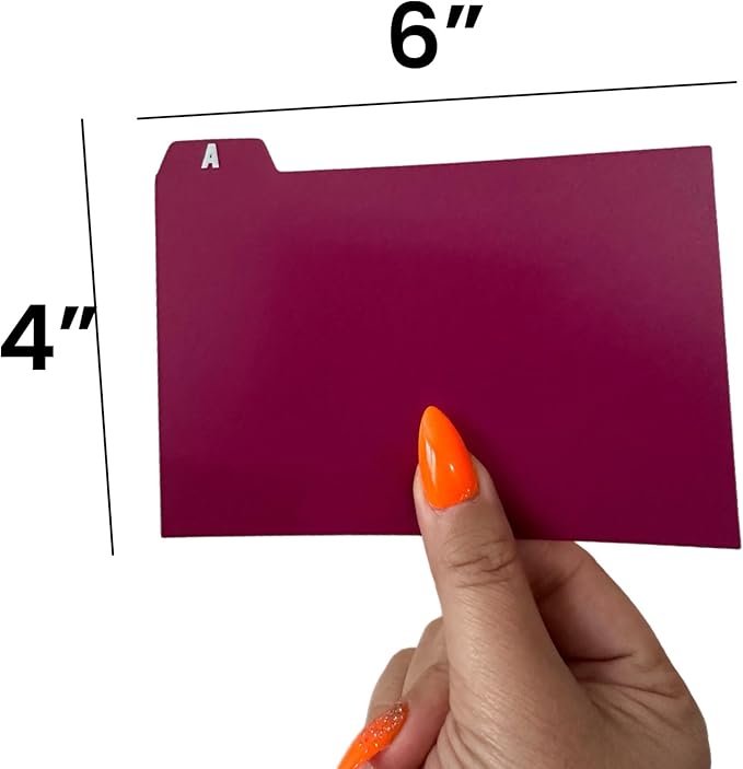 25 A-Z Tabbed 4x6 Index Card Guides in 5 Colors Durable Poly Note Divider Organizer Recipes Office School Home
