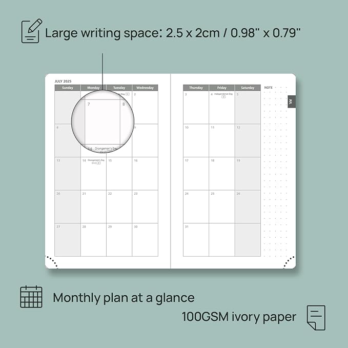 POPRUN Planner 2025-2026 Weekly Notebook for Purse(Pocket Size 4''x 6.25'') Small Academic Calendar (JUL.25 - JUN.26) with Monthly Tabs, Leather Soft Cover, Inner Pocket, 100 GSM - Black
