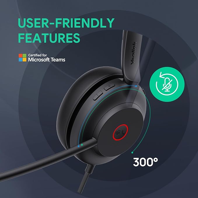 Yealink UH35 Professional USB Headset, Dual Wired Headset with Noise Cancelling Microphone, Call and Music Mode, Lightweight Comfort Design, Stereo, Teams Certified