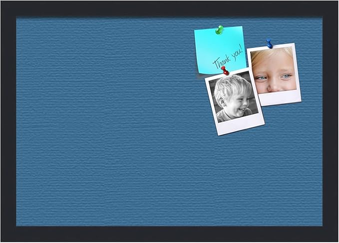 PinPix 19x13 Inch Cork Bulletin Board. This Decorative Framed Pin Board Comes with Navy Pastel Design and a Satin Black Frame. Ideal for Home Office Decor or Message Board (PinPix-1811)