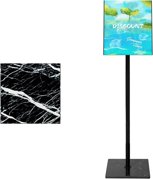 Adjustable Poster Sign Holder Stand 8.5x11 , Sign Holder Stand with Heavy Duty Marble Base, Reusable Sign Holder Vertical & Horizontal View Display for Indoor Outdoor Standing（Square）