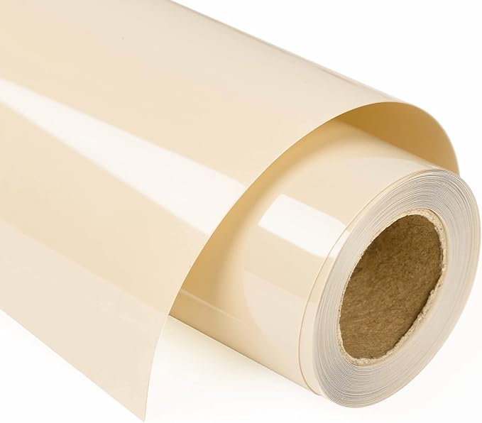 VINYL FROG Heat Transfer Vinyl Roll HTV Vinyl - 12"x12ft Cream Iron on Vinyl for T-Shirts, Heat Press Vinyl for DIY Craft Designs (Cream)