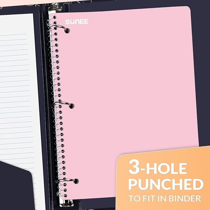 SUNEE Spiral Notebooks, 6 Pack, 1-Subject, College Ruled Paper, 8" x 10-1/2", 70 Sheets per Notebook, Assorted Pastel Colors Spiral Notebooks for School