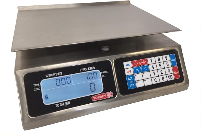 TORREY | 40 Lb. Capacity | Price Computing - Digital Retail Scale | LPC-40L | ZIEIS BigTop 12" x 12" EZ Clean Platform | 110V | Optional Rechargeable Battery | Surge Protector | 0.01 Pound Accuracy