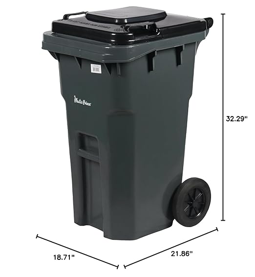 27 Gallon Trash Can with Wheels Plastic Rollout Outdoor Trash Can with Lid Outside Garbage Can with Wheels and Lid Commercial Heavy-Duty Container, Gray