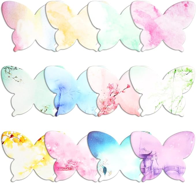 Breling 360 Pieces Sticky Notes Cute Butterfly Shaped Self-Sticky Notes Colored Watercolor Sticky Note Memo Pads for Reminders Studying School Home Family Office Supplies