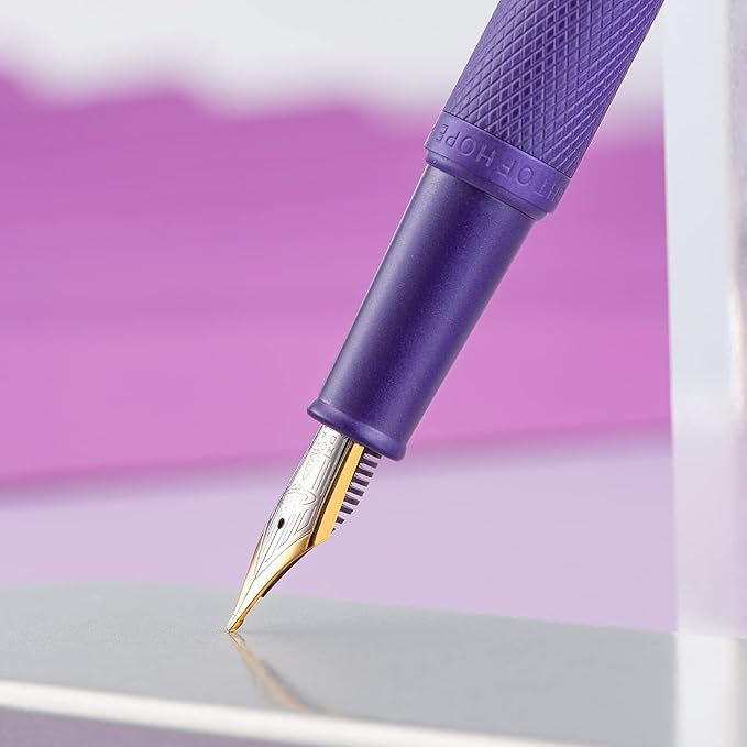 Hongdian 1851 Purple Forest Fountain Pen Blade Nib Classic Design Calligraphy Pen with Converter and Metal Pen Case Set