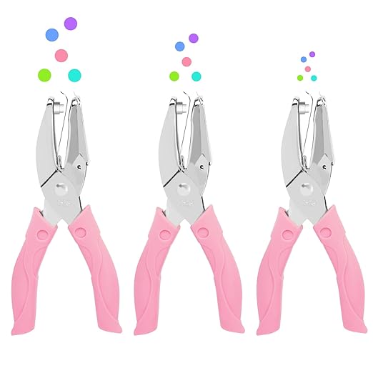 UCEC 3 Pack Circle Single Hole Punches, Small Hole Puncher, Paper Punches for Crafting, Hole Tag Puncher Set of School Supplies with Soft-Handled for Clothing Ticket DIY Craft Tags Scrapbook Tool