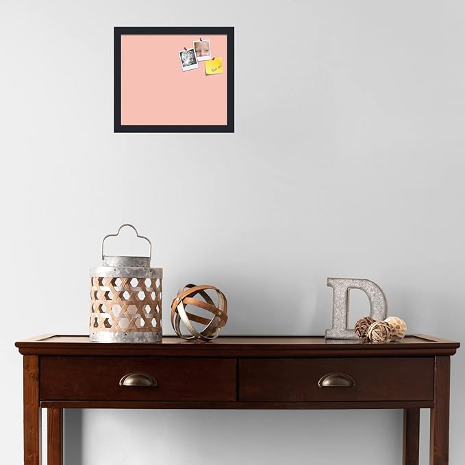 PinPix 14x12 Inch Cork Bulletin Board. This Decorative Framed Pin Board Comes with Pink Pastel Design and a Satin Black Frame. Ideal for Home Office Decor or Message Board (PinPix-1813)