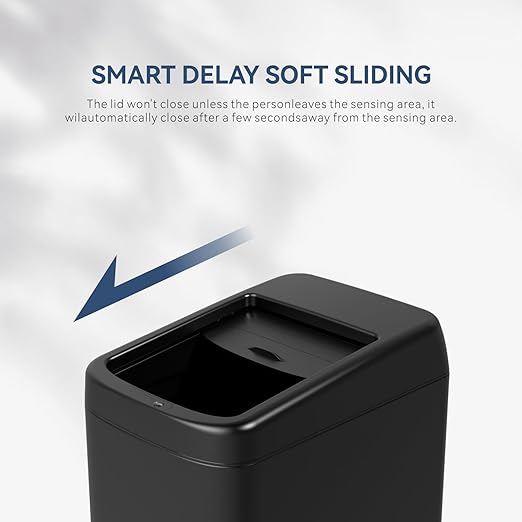 ELLO&ALLO Garbage Can Motion Sensor Trash Can 13 Gallon for Kitchen with Roll Up Lid, Automatic Touchless High-Capacity Black Waste Bin