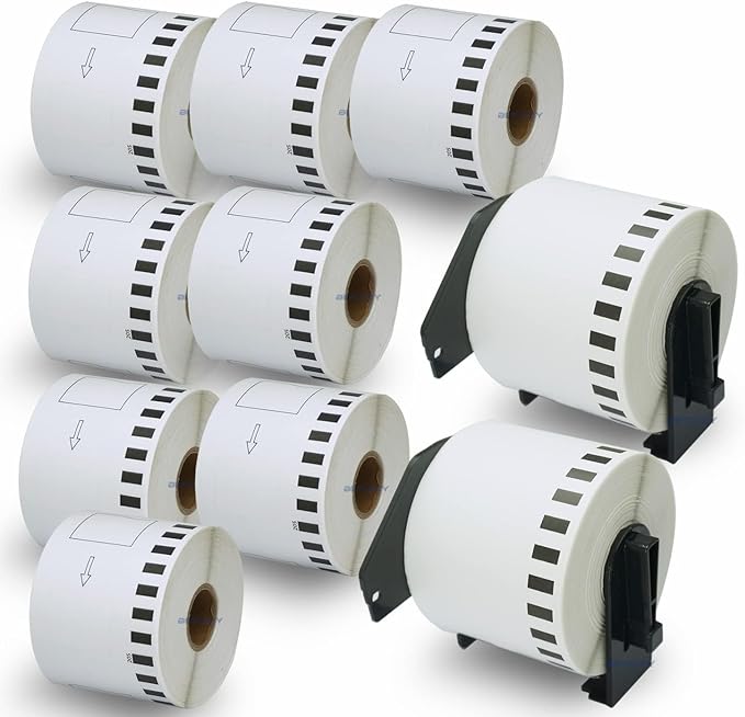 BETCKEY - Compatible Continuous Labels Replacement for Brother DK-2205 (2.4 in x 100 ft), Use with Brother QL Label Printers [10 Rolls + 2 Reusable Cartridges]