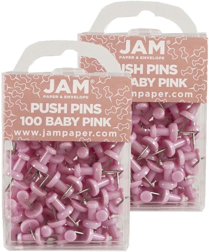 JAM PAPER Colorful Push Pins - Baby Pink Pastel Pushpins - 2 Packs of 100